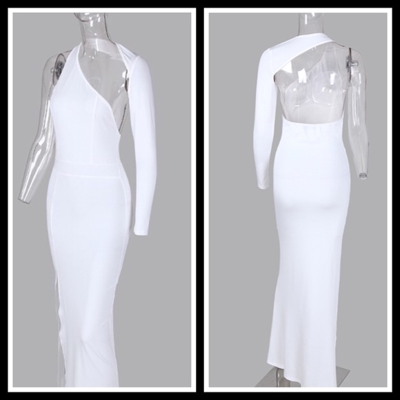 White High Split Shoulder Dress - Picture 3 of 3